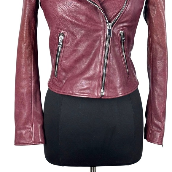 ALL SAINTS HADI CHERRY TUSCAN RED ZIP UP BUFFALO LEATHER BIKER MOTO JACKET - Picture 10 of 16